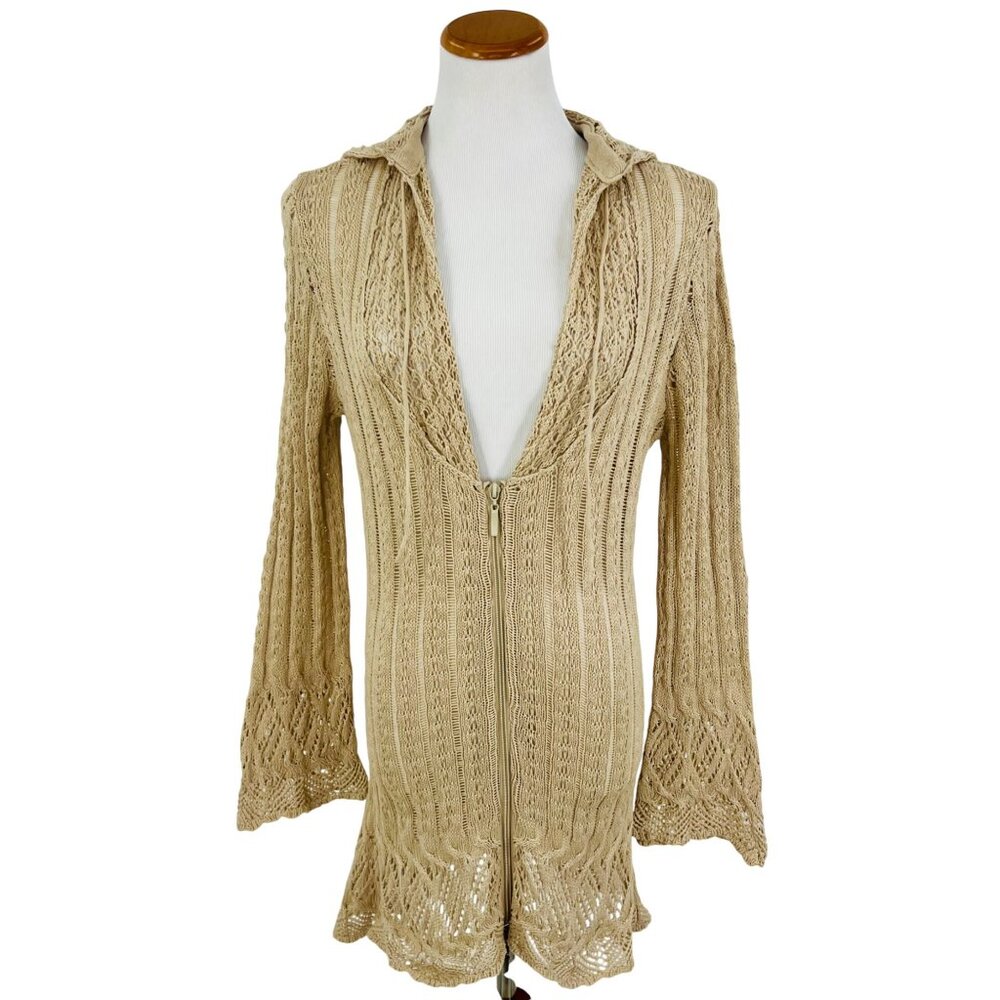 T-Party Vintage Inspired Hooded Zip-Front Bell Sleeve Crochet Cardigan - Picture 12 of 14